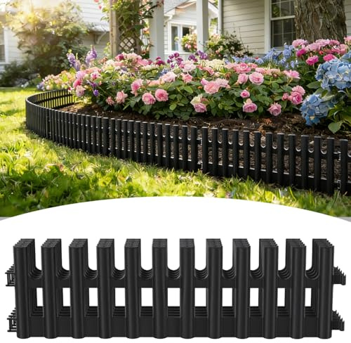 Hebitod Rasenkante aus Kunststoff,13cm hoch Anthrazit 12er Set mit 24 Erdankern (20cm) - Flexible Beeteinfassung für Garten und Rasen, einfache Montage