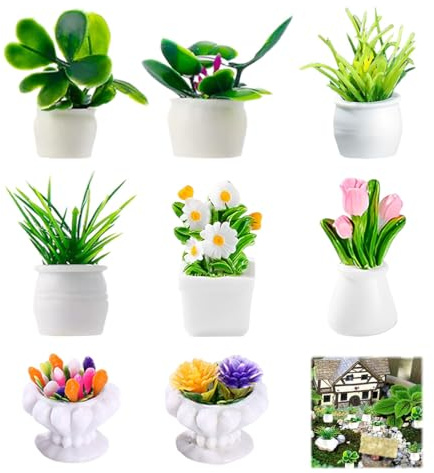LYITZW 8 Pz Mini Macetas, Plantas Artificiales, Bonsái en Miniatura, Decoración de Jardín, Casa de Muñecas, Mini Macetas para Casa de Muñecas, Plantas en Macetas, Adornos de Jardín en Miniatura