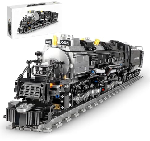 Technik Big Boy Zug Eisenbahn Bausteine,Modell, 1608 Klemmbausteine Dampflokomotive Modell Bauset,City Güterzug mit Schiene Bausatz Display Bausatz zum Verschenken, Kompatibel mit Großen Marken
