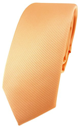 TigerTie - schmale Designer Krawatte in lachs orange einfarbig Uni Rips gemustert