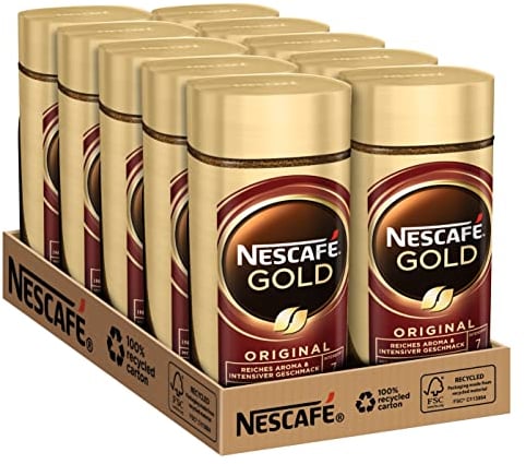 NESCAFÉ GOLD Original, löslicher Bohnenkaffee, Instant-Kaffee aus erlesenen Kaffeebohnen, koffeinhaltig, 10er Pack (10x100g)