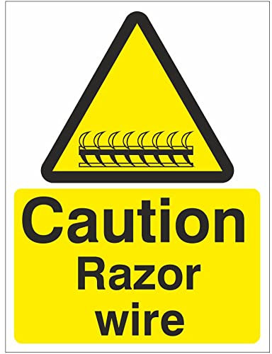 Pack of 5 x Caution Razor Wire Signs 150mm x 200mm - Rigid Plastic