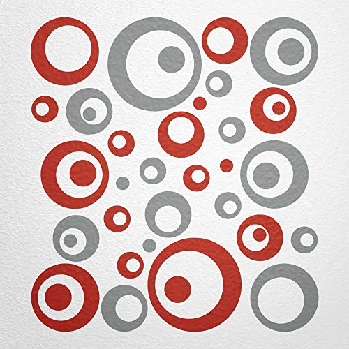 WANDfee Wandtattoo Kreise Punkte 50 Aufkleber FARBWUNSCH Wandaufkleber Kinderzimmer Fliesenaufkleber Badezimmer Küche rot grau