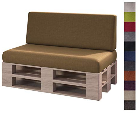sunnypillow Palettenkissen mit abnehmbarem Bezug Kaltschaum Palettenauflage Palettenpolster Palettensofa Sitzkissen Rückenlehne Indoor Outdoor 2er Set 120 x 80 Braun