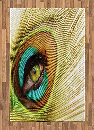 ABAKUHAUS Bunt Teppich, Pfauenfeder Auge, Deko-Teppich Digitaldruck, Färben mit langfristigen Halt, 120 x 180 cm, Grün braun Türkis
