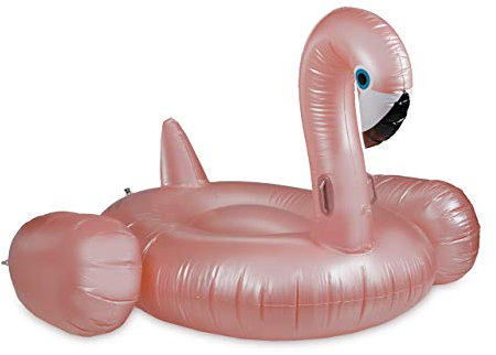 Relaxdays Aufblasbarer Flamingo XXL, Badeinsel für Pool & Meer, 2 Griffe, Diagonale 185cm, Riesen Badeflamingo, roségold