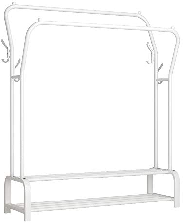 UDEAR Porte Vêtement Sur Pied Cintre Tiges Doubles Chambre multifonctionnelle Portant à Vêtements, Double Couche ， 4 Crochets ，Blanc