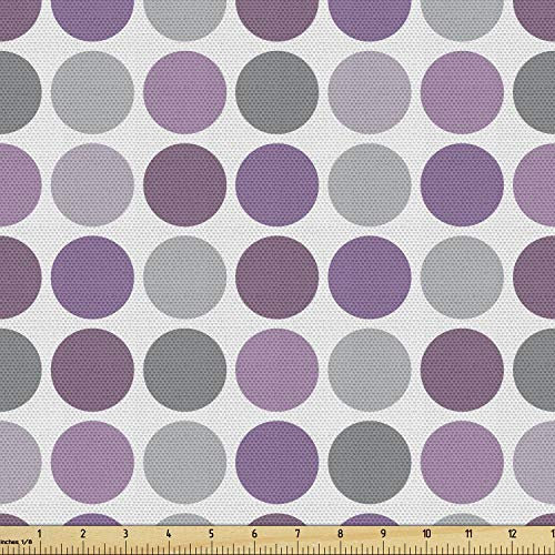 Lunarable Stoff lila und grau von The Yard, Big Polka Dots in Retro-Stil Farbtönen und symmetrischer Kompoistion, Dekostoff für Polster und Wohnaccessoires, 2 Yards, lila flieder