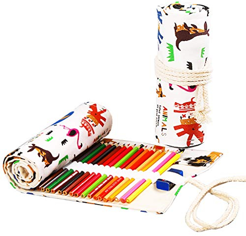 TOYESS 72 Agujeros Estuche Escolar para Color Lápices de Lona, Astuccio a Rotolo para Artista, Escuela, Oficina, Animal