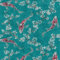 Papier peint motif poisson japonais | Tapisserie verte motif animaux pour salon | Papier peint japonais vert blanc & rouge pour chambre