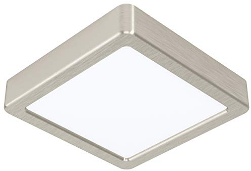 EGLO LED Deckenleuchte Fueva 5, L x B 16 cm, 1 flammige Aufbauleuchte aus Stahl und einer Kunststoff Leuchtfläche, Deckenlampe in Nickel-Matt, Weiß, LED Aufbaulampe neutralweiß