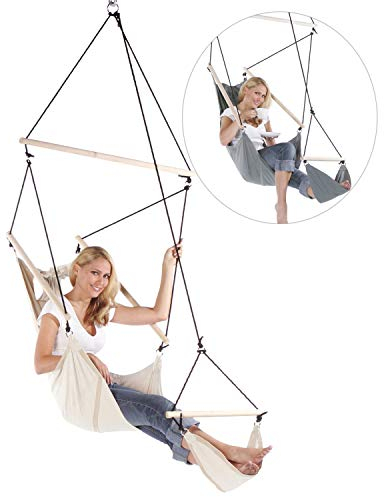 Feluna Hängesessel mit Fußstütze - Hängestuhl & Hängematte Indoor und Outdoor Liegesessel (Beige)