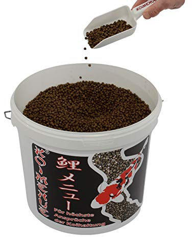 KOIMENUE® Sommer Plus - Koi Fischfutter (7 KG Eimer), Ganzjahresfutter, schwimmendes, vollwertiges 5mm-Ganzjahresfutter aus Deutschland mit Biomos & ProEn für Frühjahr, Sommer, Herbst & Winter