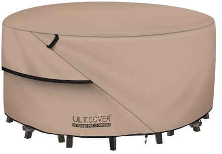 ULTCOVER Round Patio Furniture Cover - Outdoor Waterproof Table with Chair Set Cover 92 inch