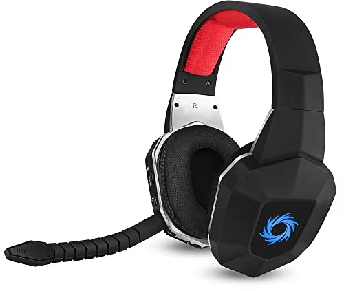 HUHD 2.4G&Bluetooth Auriculares Inalámbricos para Juegos,Cascos Gaming Inalámbricos para PS5/PS4,Switch,PC,Micrófono con Cancelación de Ruido Desmontable,Luz LED