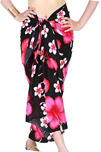 CHAINUPON Paréo de plage pour femme - Jupe longue transparente, Black Hot Pink Flower, Taille Unique