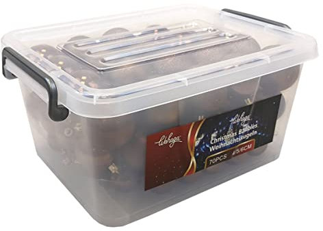 Wohaga 70er Weihnachtskugeln-Set in Transportbehälter Christbaumkugeln Baumschmuck Weihnachtsbaumschmuck Baumkugeln, Farbe:Braun