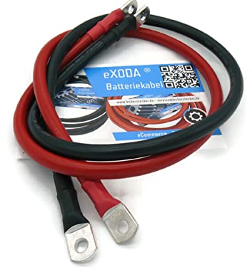 eXODA Cavo da batteria di 75cm Cavo di alimentazione da 35 mm² in rame con estremità ad anello M8