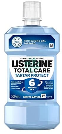 LISTERINE Collutorio Total Care Tartar Protect, Collutorio al gusto di Menta Artica, Collutorio con 6 benefici in 1 per una pulizia denti tartaro accurata e un'igiene orale completa, 500 ml