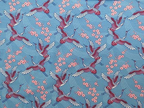 Jersey Kraniche - 16,50 EUR/m - hellblau - Kirschblüten - Japan
