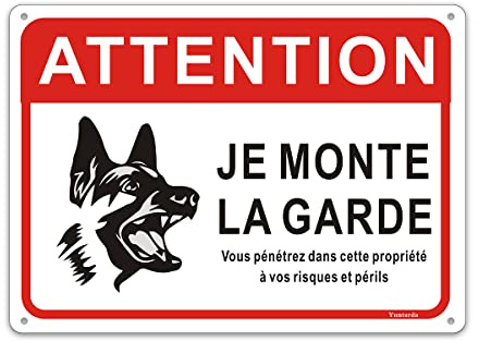 Panneau attention au Chien,Je Monte LA Garde Vous Pénétrez dans Cette Propriété à Vos Risques et Périls 250x180mm Métal en Aluminium Revêtement réfléchissant et Résistant aux UV