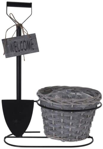 Muddy Hands Freestanding Wicker Spade Welcome Planter Basket Outdoor Garden Flower Plant Pot