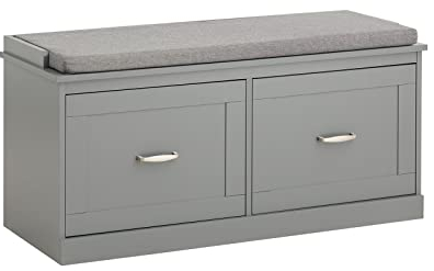 SoBuy Hallway Storage Bench Shoe Bench Shoe Rack with Seat Cushion - Removable Shelves, Ample Storage for Shoes, Hats, Clothes - Grey, MDF, 150kg Load Capacity, 98x37x49cm, FSR131-HG