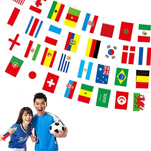 Cymwer Qatar 2022 WM Fußball String 32 Flagge Wimpelkette, Flagge Wimpelkette Länder rund um die Welt Besaitungsflaggen Fußball Stadion Club Dekoration for Restaurants, Sportbars, Spieleabend