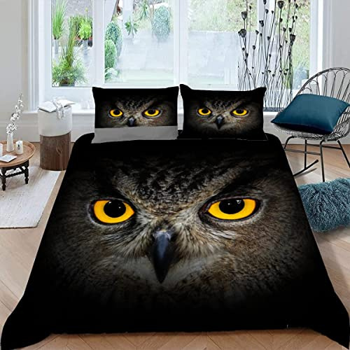 VASENA Bettwäsche 155x220 Eule Bettbezug 3D Druck flauschig Hypoallergen Bettwäsche-Set 3Teilig Teenager Jungen Mädchen Mikrofaser Uhu Tier Betten Set