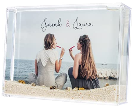 Wanapix | Bola de Nieve Personalizable con Foto | Marco de Fotos Original | Relleno con Arena y Conchas | Regalo Original Playa | 10cm x 15cm