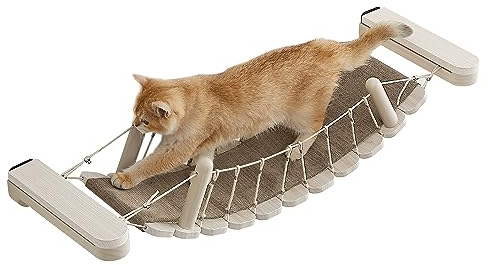 Feandrea Clickat Kollektion - Nr. 003 Katzenbrücke, extrem schnelle Montage, unbegrenzt erweiterbar, Module und Gewebe austauschbar, Katzenregal Wand, Kletterwand Katzen, Katzenmöbel Wandmontage