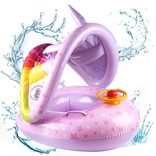 Schwimmring Baby, Schwimmring Baby mit abnehmbarem Sonnendach, Kinderboot Schwimmer mit Sonnenschutz für Kleinkinder von 6-36 Monate