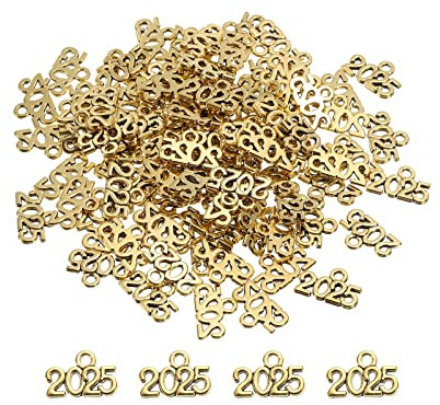 sourcing map 50 Stück 2025 Jahreszahl Charm Abschlussjahr Altgold-Farbe für Quaste DIY Schmuckherstellung Halskette Armbänder Schlüsselanhänger