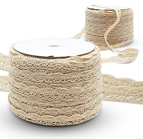 DOJA Barcelona | Spitzenband | 100m Rolle | Baumwolle | Oval | Spitzenborte Vintage | Spitzenstoff | Band zum Dekorieren von Teetassen, Vasen, Einladungen, Weihnachtsdekorationen, Hochzeitskerzen
