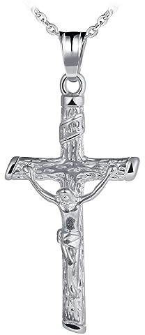 Feilok Kette Herren Edelstahl Herren Halskette mit Anhänger Halsband Kreuz Jesus für Männer