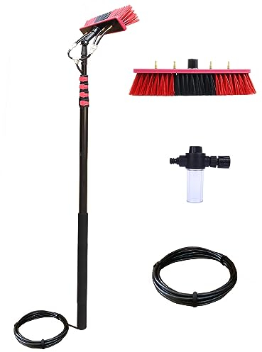 Waschbürste mit Teleskopstiel 3.6-6M ausziehbar zur Reinigung von Solaranlage Terrassendach Fensterreinigung Photovoltaik Wintergarten Reinigungsset PV Anlage Reinigung (35cm Brush Head,3.6M)