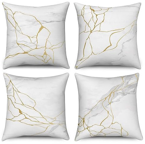 ASDCXZ Marmor Kissenbezug 40x40 cm 4er Set, Modern Weiß Grau Gold Bunt Marmor Optik Sofa Dekokissen Kissenbezüge Kissenhülle Waschbar Polyester Flachs Textil Polster Kopfkissenbezug Kissen Bezug