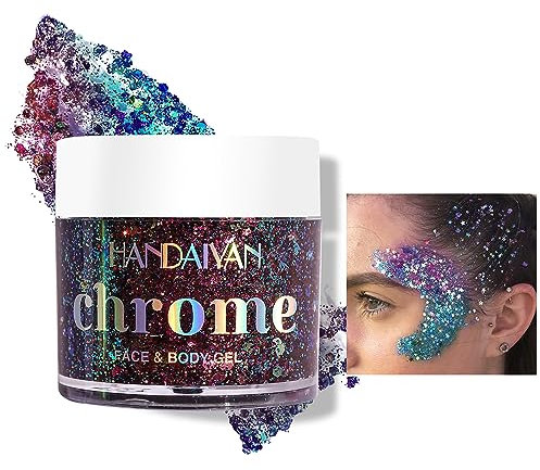 Produktbild Chamäleon Gesicht Körper Glitzer, Meerjungfrau Chunky Glitter Lidschatten Farbwechsel Glitzer unter Licht für Augen, Gesicht, Haare, Lippen & Körper Festival Glitter Kosmetik 32g (#02)