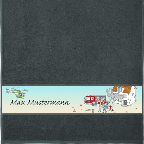 Erwin Müller Handtuch mit Namen - personalisiert - Motiv Kinder - Feuerwehr - viele Farben & Motive - Dusch-Handtuch - anthrazit - Größe 50x100 cm - persönliches Geschenk mit Wunsch-Name