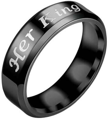 Homxi Edelstahl Ring Gravur Damen,Rund 6MM Her King His Queen Ringe für Damen Schwarz Ring Damen Größe 52 (16.6)