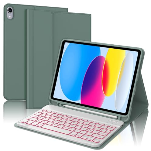 Tastiera per iPad A16 11 Generazione 11 2025/10 Generazione 10.9 2022 | Custodia Bluetooth con Retroilluminazione Tastiera per iPad A16 11/10 Gen, Cover Keyboard Staccabile Italiano, Verde scuro