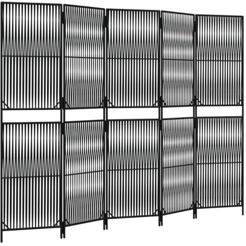 vidaXL Paravent 5-TLG., Raumteiler Linien-Webdesign Faltdesign, Trennwand Sichtschutz für Innen Außen, Spanische Wand Raumtrenner, Schwarz Poly Rattan