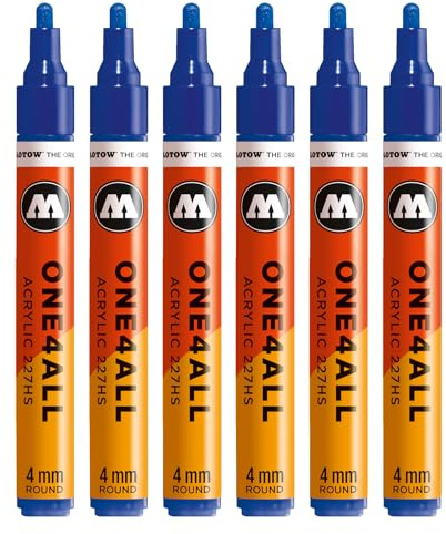 Molotow One4All 227HS Acryl Marker (4,0 mm Strichstärke, hochdeckend und permanent, schnell trocknend, nachfüllbar, für fast alle Untergründe) 6 Stück Farbe 249 ultramarinblau