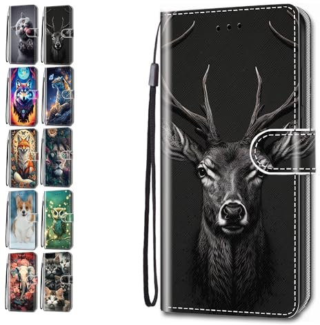 Flip Case for iPhone 5 5S SE Animal Print Pattern Design with Card Holder Leather Wallet Phone Cover for Girls Boys Women Men - Deer