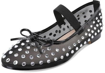 Elashe Ballerines à Sangles Elastiques à Bouts Ronds pour Femmes Pompes à Ballet Confortables Dolly Shoes Ballet Flats Mocassins et Loafers Femme Black EU38