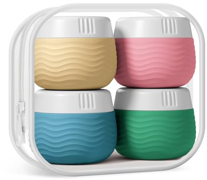 Yinke - Paquete de 4 recipientes de viaje para artículos de tocador, tarros de crema de silicona con bolsa transparente, recipientes de tamaño de viaje aprobados por la TSA, artículos esenciales de