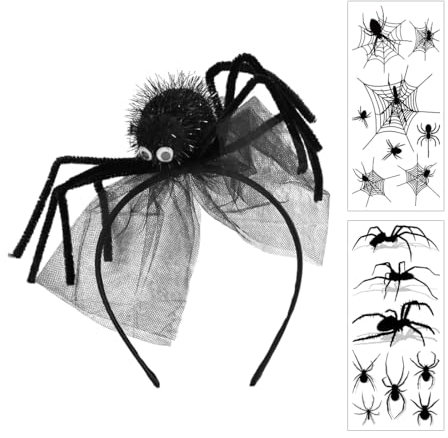 Aurasky Serre Tete Araignée, Tatouage Ephemere, Serre-Tête Halloween, Bandeau Cheveux Araignée, Accessoires Halloween, Accessoires Cheveux pour Carnaval Mascarade Cosplay Dress-Up