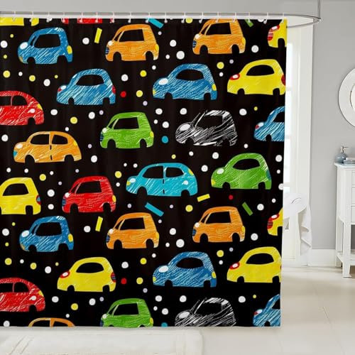 Duschvorhang 180x200 Auto, 3D Shower Curtains Auto Duschvorhänge Anti Schimmel Wasserdicht, Badewanne Vorhang Waschbare Badezimmer Vorhänge mit 12 Haken vq6084