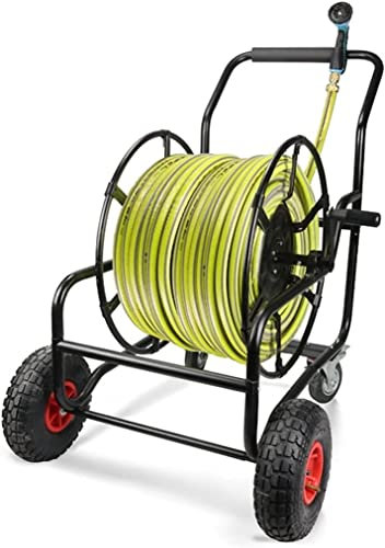 CFDZCP schlauchtrommel 4-Rad-Gartenschlauchwagen, Mobiler Metall-Wasserschlauch-Aufbewahrungswagen, Schlauchwagen for Die Gartenlandschaft Im Freien, Fasst 80 M Schlauch