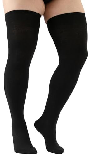 Lopsity Übergröße, Oberschenkelhohe Stricksocken, lang, dehnbar, für Damen, Overknee-Strümpfe, Beinstulpen, einfarbig, Schwarz, X-Large-XX-Large
